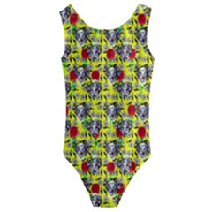 Heart Skeleton Face Pattern Yellow Kids  Cut-out Back One Piece Swimsuit by snowwhitegirl