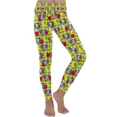 Heart Skeleton Face Pattern Yellow Kids  Lightweight Velour Classic Yoga Leggings by snowwhitegirl