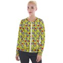 Heart Skeleton Face Pattern Yellow Velour Zip Up Jacket View1