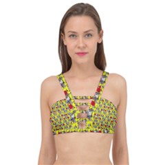 Heart Skeleton Face Pattern Yellow Cage Up Bikini Top