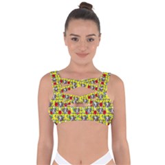 Heart Skeleton Face Pattern Yellow Bandaged Up Bikini Top