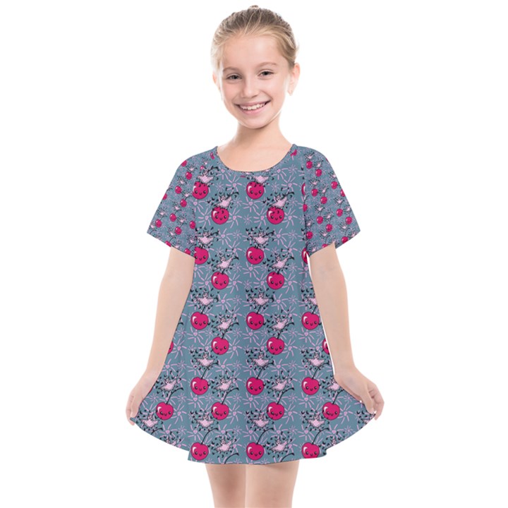 Cherries An Bats Kids  Smock Dress