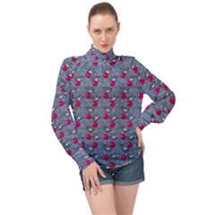 Cherries An Bats High Neck Long Sleeve Chiffon Top