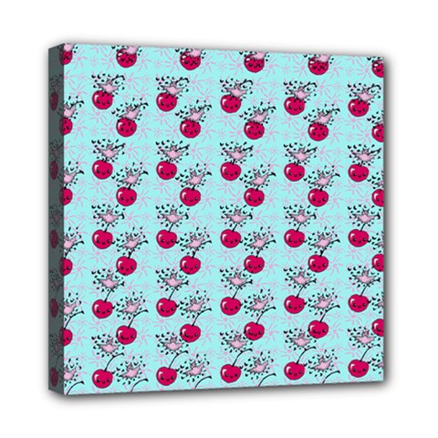 Cherries An Bats Aqua Mini Canvas 8  X 8  (stretched) by snowwhitegirl