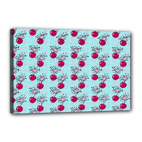 Cherries An Bats Aqua Canvas 18  X 12  (stretched) by snowwhitegirl