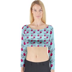 Cherries An Bats Aqua Long Sleeve Crop Top