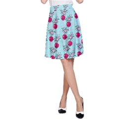 Cherries An Bats Aqua A-line Skirt by snowwhitegirl