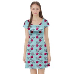 Cherries An Bats Aqua Short Sleeve Skater Dress by snowwhitegirl