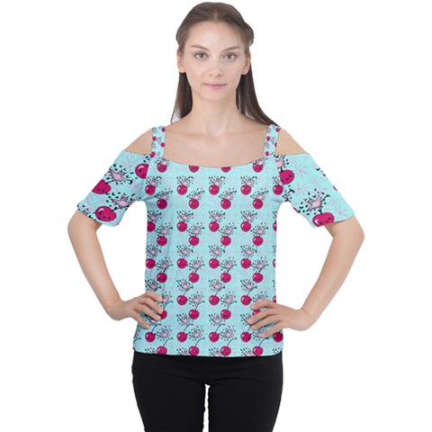 Cherries An Bats Aqua Cutout Shoulder Tee by snowwhitegirl