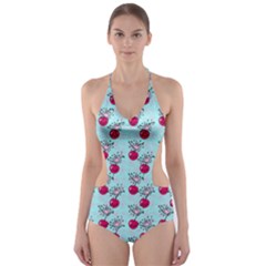 Cherries An Bats Aqua Cut-out One Piece Swimsuit by snowwhitegirl