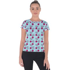 Cherries An Bats Aqua Short Sleeve Sports Top  by snowwhitegirl