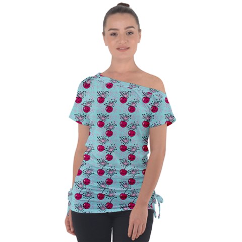 Cherries An Bats Aqua Tie-up Tee by snowwhitegirl