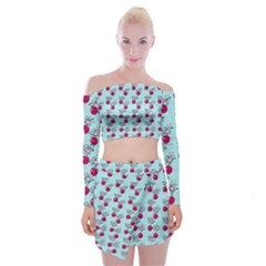 Cherries An Bats Aqua Off Shoulder Top With Mini Skirt Set by snowwhitegirl