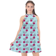 Cherries An Bats Aqua Halter Neckline Chiffon Dress  by snowwhitegirl