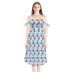 Cherries An Bats Aqua Shoulder Tie Bardot Midi Dress by snowwhitegirl