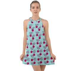 Cherries An Bats Aqua Halter Tie Back Chiffon Dress by snowwhitegirl