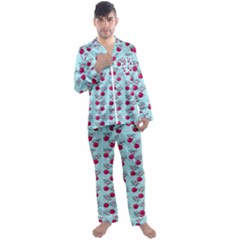 Cherries An Bats Aqua Men s Satin Pajamas Long Pants Set by snowwhitegirl