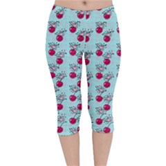 Cherries An Bats Aqua Velvet Capri Leggings  by snowwhitegirl