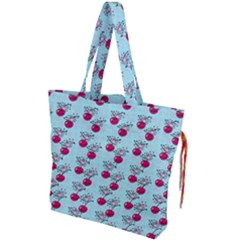 Cherries An Bats Aqua Drawstring Tote Bag by snowwhitegirl