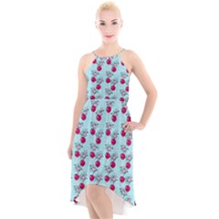 Cherries An Bats Aqua High-low Halter Chiffon Dress  by snowwhitegirl