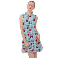 Cherries An Bats Aqua Sleeveless Shirt Dress