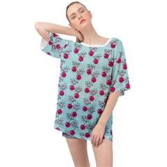 Cherries An Bats Aqua Oversized Chiffon Top