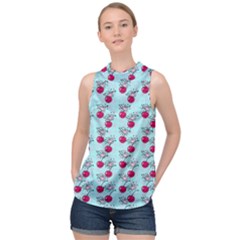 Cherries An Bats Aqua High Neck Satin Top by snowwhitegirl