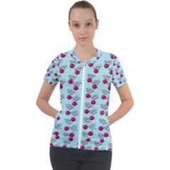 Cherries An Bats Aqua Short Sleeve Zip Up Jacket by snowwhitegirl