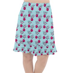 Cherries An Bats Aqua Fishtail Chiffon Skirt