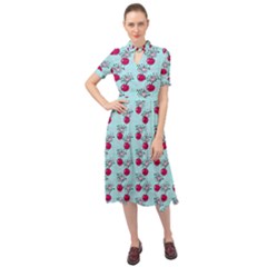 Cherries An Bats Aqua Keyhole Neckline Chiffon Dress