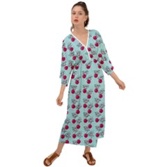 Cherries An Bats Aqua Grecian Style  Maxi Dress