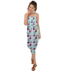 Cherries An Bats Aqua Waist Tie Cover Up Chiffon Dress