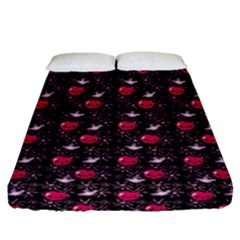 Cherries An Bats Black Fitted Sheet (queen Size) by snowwhitegirl