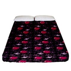 Cherries An Bats Black Fitted Sheet (king Size) by snowwhitegirl