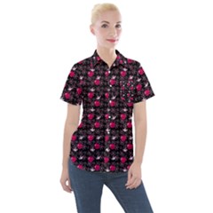 Cherries An Bats Black Women s Short Sleeve Pocket Shirt