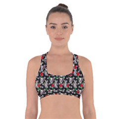 Heart Skeleton Face Pattern Black Cross Back Sports Bra by snowwhitegirl