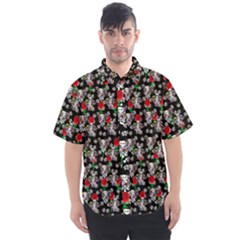 Heart Skeleton Face Pattern Black Men s Short Sleeve Shirt