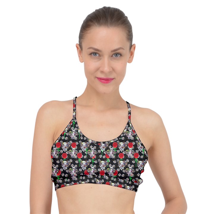 Heart Skeleton Face Pattern Black Basic Training Sports Bra