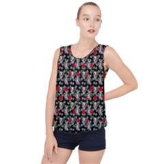 Heart Skeleton Face Pattern Black Bubble Hem Chiffon Tank Top