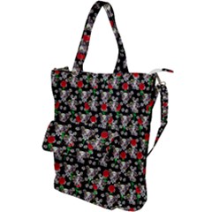 Heart Skeleton Face Pattern Black Shoulder Tote Bag by snowwhitegirl