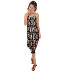 Heart Skeleton Face Pattern Black Waist Tie Cover Up Chiffon Dress