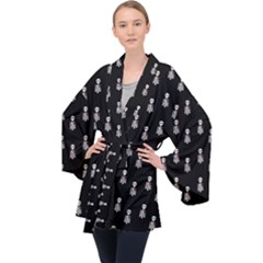 Heart Skeleton Pattern Long Sleeve Velvet Kimono  by snowwhitegirl