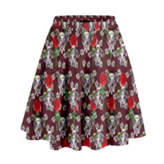 Heart Skeleton Face Pattern Burgundy High Waist Skirt by snowwhitegirl