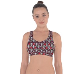 Heart Skeleton Face Pattern Burgundy Cross String Back Sports Bra by snowwhitegirl