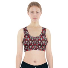 Heart Skeleton Face Pattern Burgundy Sports Bra With Pocket