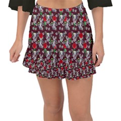 Heart Skeleton Face Pattern Burgundy Fishtail Mini Chiffon Skirt by snowwhitegirl