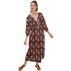 Heart Skeleton Face Pattern Burgundy Grecian Style  Maxi Dress