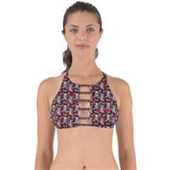 Heart Skeleton Face Pattern Burgundy Perfectly Cut Out Bikini Top