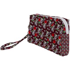 Heart Skeleton Face Pattern Burgundy Wristlet Pouch Bag (small)