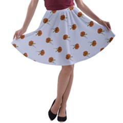 Peach Rose Blue A-line Skater Skirt by snowwhitegirl